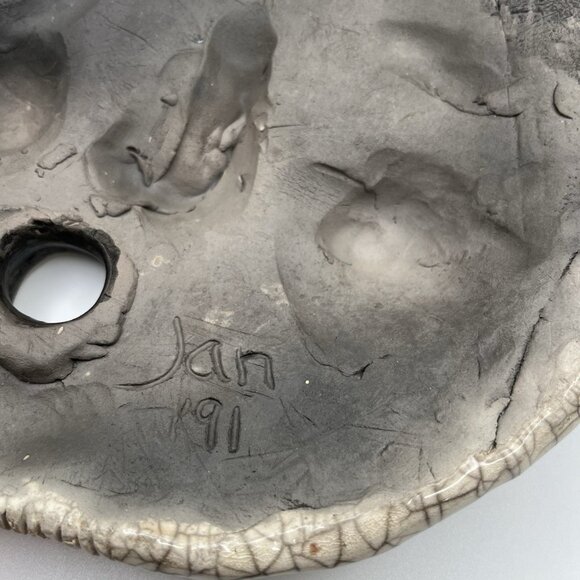 Handmade Raku Ceramic Mask Abstract Crackle Glaze Face Wall Art Signed Jan ‘91 - Picture 10 of 12